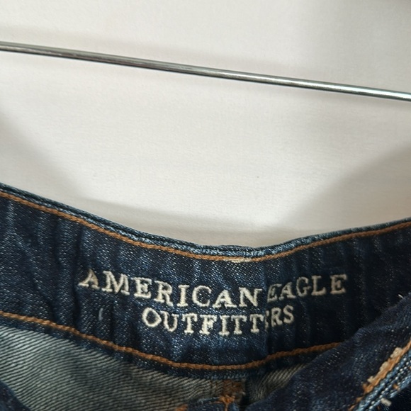 American Eagle Blue Frayed Hem High Rise Festival Denim Jean Shorts - Picture 10 of 10